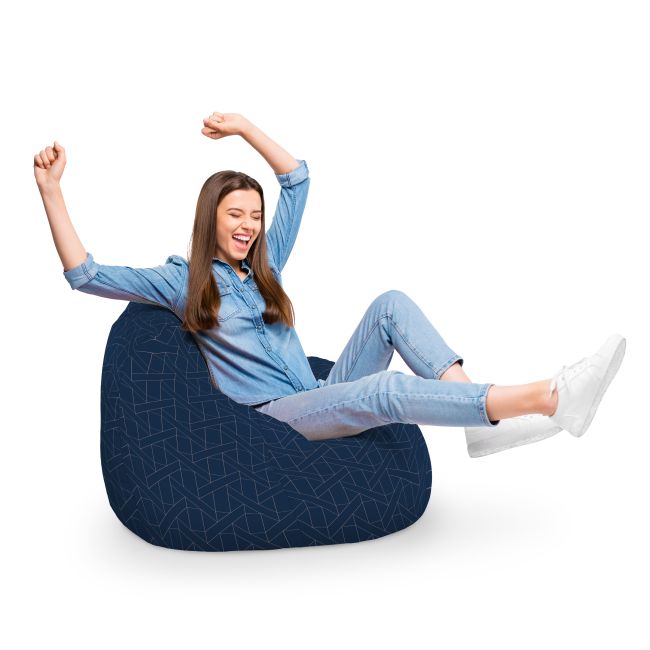 Fotoliu Units Puf Bean Bag tip para XL, impermeabil, indoor/outdoor, sac interior, cu maner, 90 x 85 x 65 cm, albastru inchis si linii bej BEANUNB-PR-XL-EXT-024
