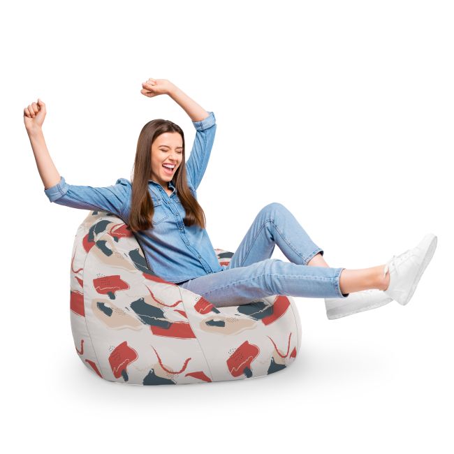 Fotoliu Units Puf Bean Bag tip para XL, impermeabil, indoor/outdoor, sac interior, cu maner, 90 x 85 x 65 cm, bej cu model rosu si gri BEANUNB-PR-XL-EXT-023