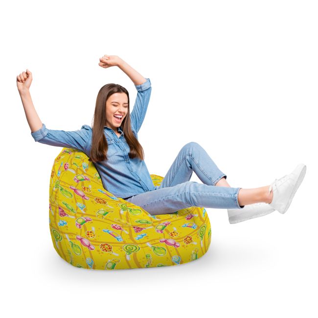 Fotoliu Units Puf Bean Bag tip para XL, impermeabil, indoor/outdoor, sac interior, cu maner, 90 x 85 x 65 cm, candies fundal galben BEANUNB-PR-XL-EXT-062