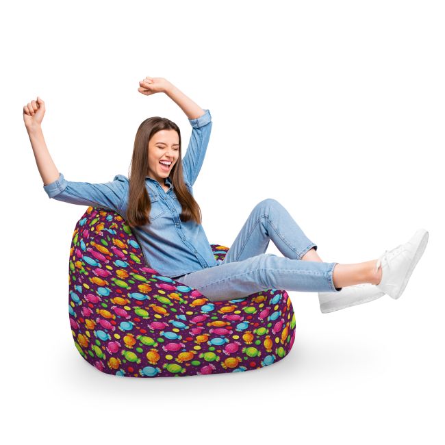 Fotoliu Units Puf Bean Bag tip para XL, impermeabil, indoor/outdoor, sac interior, cu maner, 90 x 85 x 65 cm, candies fundal mov BEANUNB-PR-XL-EXT-057