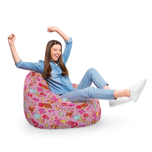 Fotoliu Units Puf Bean Bag tip para XL, impermeabil, indoor/outdoor, sac interior, cu maner, 90 x 85 x 65 cm, candies fundal roz BEANUNB-PR-XL-EXT-060