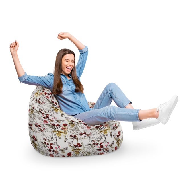Fotoliu Units Puf Bean Bag tip para XL, impermeabil, indoor/outdoor, sac interior, cu maner, 90 x 85 x 65 cm, flori si fluturi BEANUNB-PR-XL-EXT-049