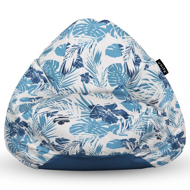 Fotoliu Units Puf Bean Bag tip para XL, impermeabil, indoor/outdoor, sac interior, cu maner, 90 x 85 x 65 cm, frunze albastre BEANUNB-PR-XL-EXT-048