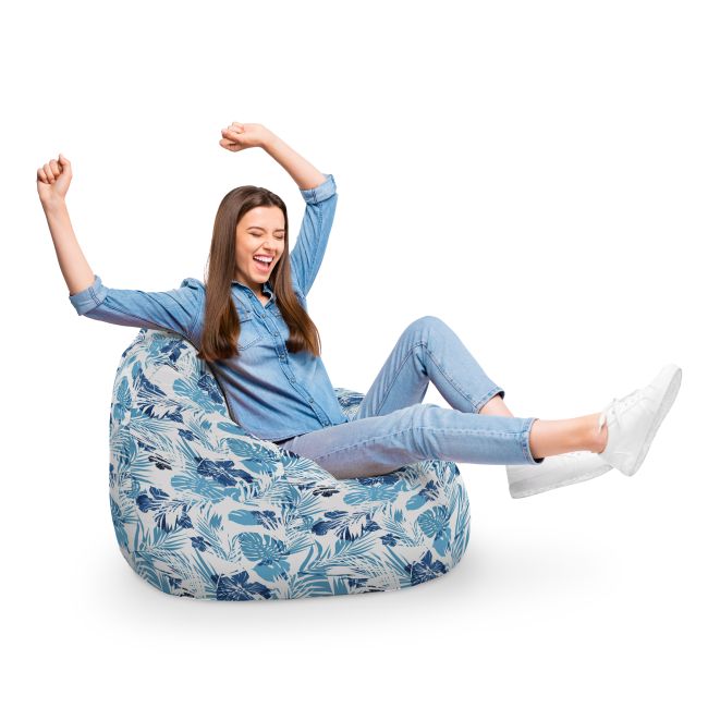 Fotoliu Units Puf Bean Bag tip para XL, impermeabil, indoor/outdoor, sac interior, cu maner, 90 x 85 x 65 cm, frunze albastre BEANUNB-PR-XL-EXT-048