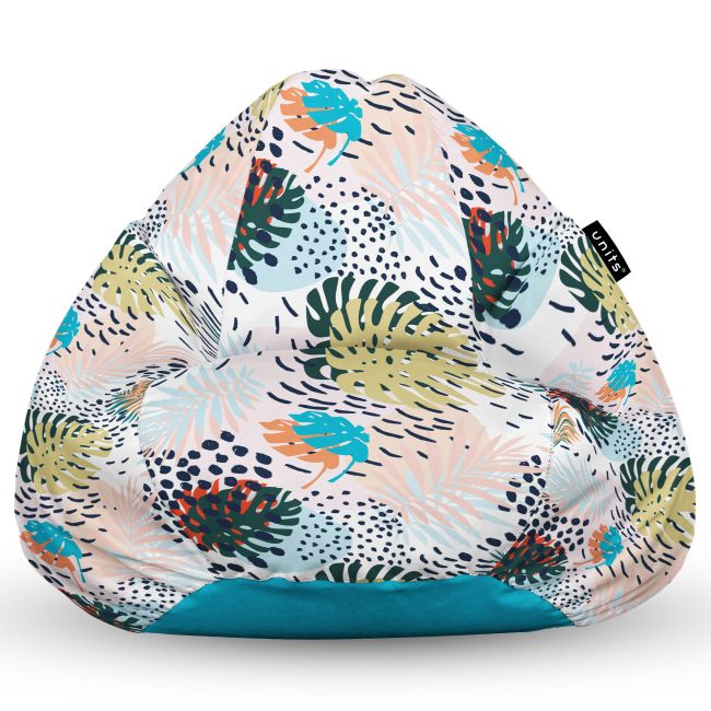 Fotoliu Units Puf Bean Bag tip para XL, impermeabil, indoor/outdoor, sac interior, cu maner, 90 x 85 x 65 cm, frunze multicolore BEANUNB-PR-XL-EXT-050