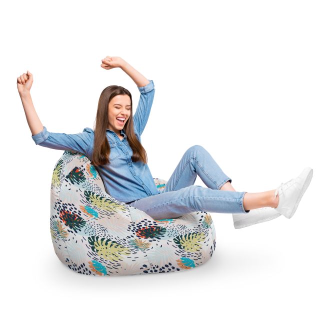 Fotoliu Units Puf Bean Bag tip para XL, impermeabil, indoor/outdoor, sac interior, cu maner, 90 x 85 x 65 cm, frunze multicolore BEANUNB-PR-XL-EXT-050