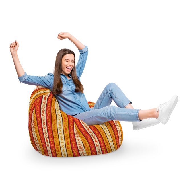 Fotoliu Units Puf Bean Bag tip para XL, impermeabil, indoor/outdoor, sac interior, cu maner, 90 x 85 x 65 cm, hieroglife egiptene BEANUNB-PR-XL-EXT-039