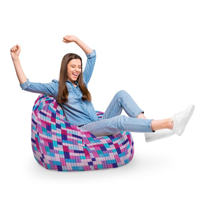 Fotoliu Units Puf Bean Bag tip para XL, impermeabil, indoor/outdoor, sac interior, cu maner, 90 x 85 x 65 cm, lego tetris mov BEANUNB-PR-XL-EXT-070