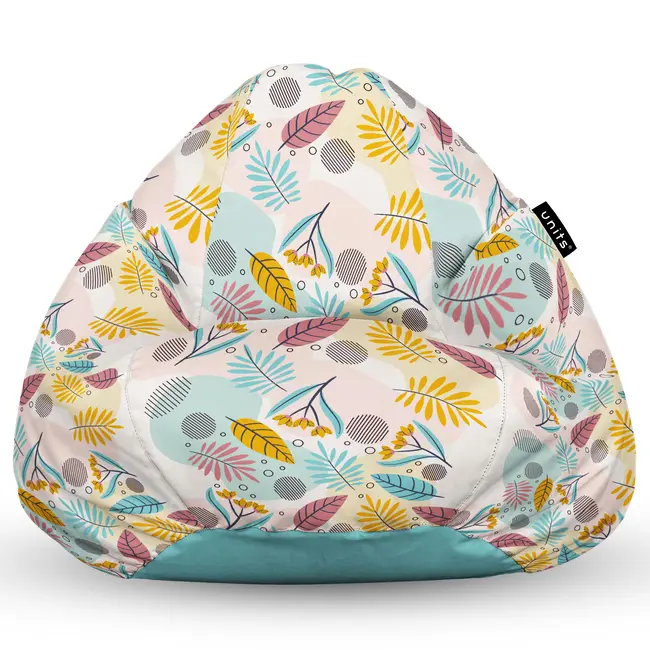 Fotoliu Units Puf Bean Bag tip para XL, impermeabil, indoor/outdoor, sac interior, cu maner, 90 x 85 x 65 cm, multicolor cu frunze BEANUNB-PR-XL-EXT-007