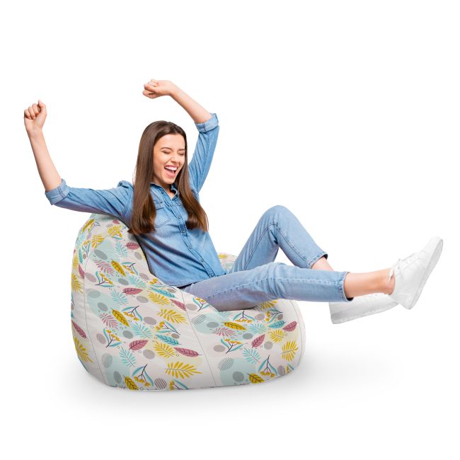 Fotoliu Units Puf Bean Bag tip para XL, impermeabil, indoor/outdoor, sac interior, cu maner, 90 x 85 x 65 cm, multicolor cu frunze BEANUNB-PR-XL-EXT-007