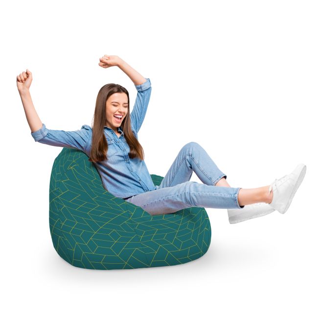 Fotoliu Units Puf Bean Bag tip para XL, impermeabil, indoor/outdoor, sac interior, cu maner, 90 x 85 x 65 cm, turcoaz inchis si linii aurii BEANUNB-PR-XL-EXT-001
