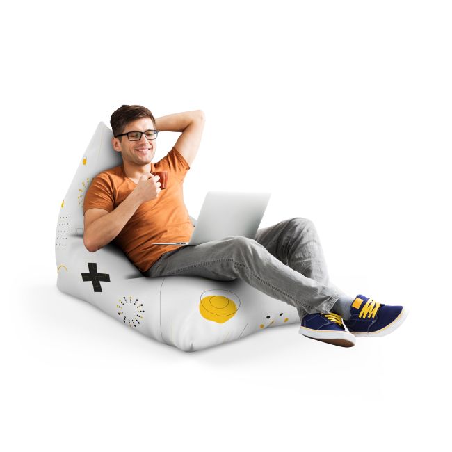 Fotoliu Units Puf Bean Bag tip Lounge, impermeabil, indoor/outdoor, sac interior, cu maner, 155 x 83 x 65 cm, Memphis alb cu galben BEANUNB-LGA-L-EXT-031