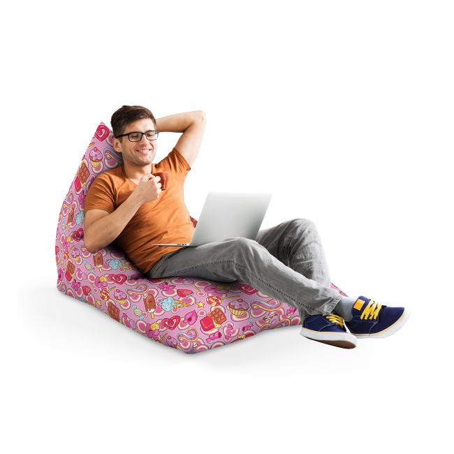 Fotoliu Units Puf Bean Bag tip Lounge, impermeabil, indoor/outdoor, sac interior, cu maner, 155 x 83 x 65 cm, candies fundal roz BEANUNB-LGA-L-EXT-060