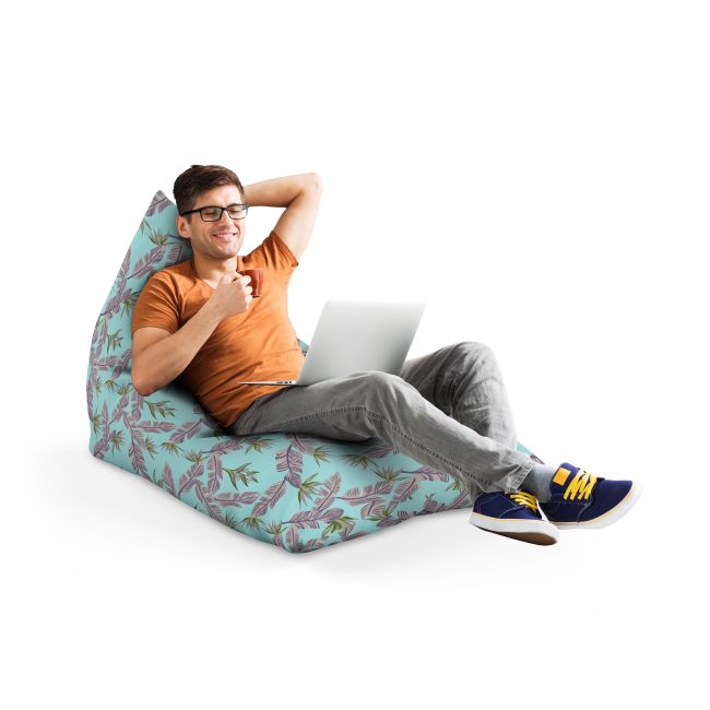 Fotoliu Units Puf Bean Bag tip Lounge, impermeabil, indoor/outdoor, sac interior, cu maner, 155 x 83 x 65 cm, cian cu frunze gri BEANUNB-LGA-L-EXT-010
