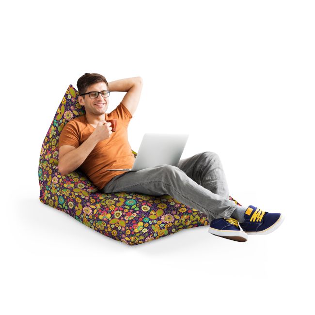 Fotoliu Units Puf Bean Bag tip Lounge, impermeabil, indoor/outdoor, sac interior, cu maner, 155 x 83 x 65 cm, flowers hippie BEANUNB-LGA-L-EXT-067