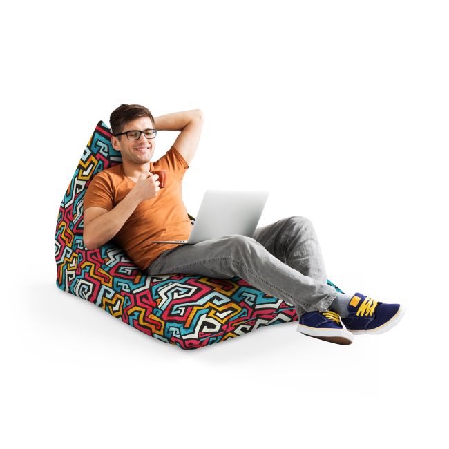 Fotoliu Units Puf Bean Bag tip Lounge, impermeabil, indoor/outdoor, sac interior, cu maner, 155 x 83 x 65 cm, graffiti linii retro BEANUNB-LGA-L-EXT-096