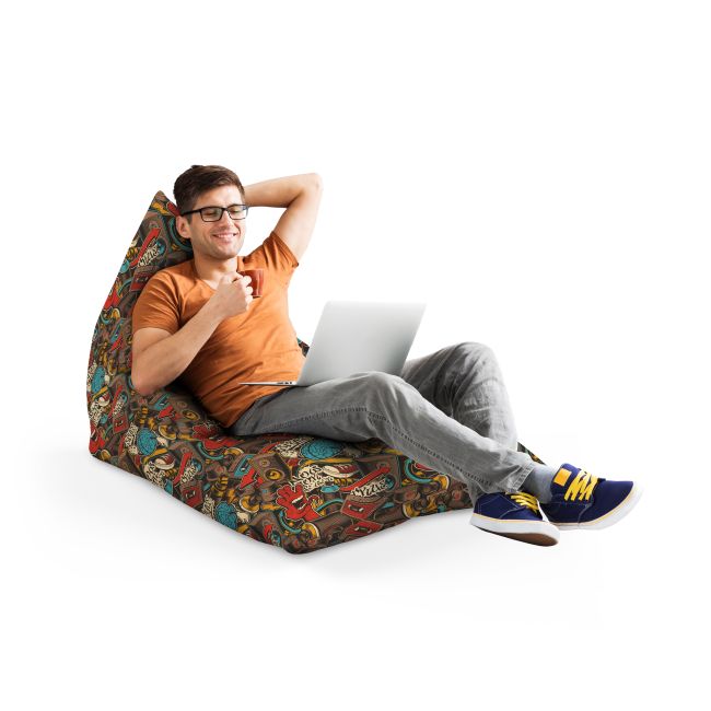 Fotoliu Units Puf Bean Bag tip Lounge, impermeabil, indoor/outdoor, sac interior, cu maner, 155 x 83 x 65 cm, graffiti retro maro BEANUNB-LGA-L-EXT-095