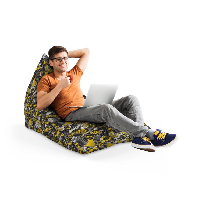 Fotoliu Units Puf Bean Bag tip Lounge, impermeabil, indoor/outdoor, sac interior, cu maner, 155 x 83 x 65 cm, graffiti retro negru si galben BEANUNB-LGA-L-EXT-101