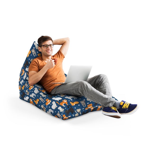 Fotoliu Units Puf Bean Bag tip Lounge, impermeabil, indoor/outdoor, sac interior, cu maner, 155 x 83 x 65 cm, pisici fundal albastru BEANUNB-LGA-L-EXT-082