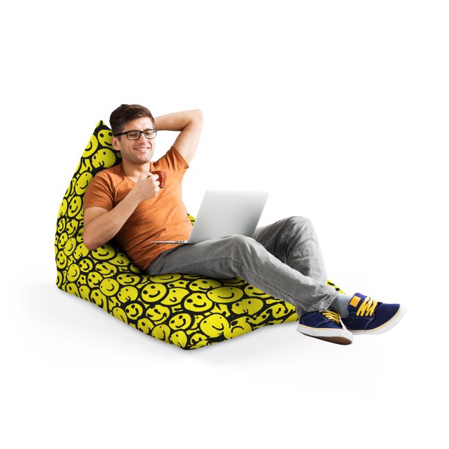 Fotoliu Units Puf Bean Bag tip Lounge, impermeabil, indoor/outdoor, sac interior, cu maner, 155 x 83 x 65 cm, smiley galben BEANUNB-LGA-L-EXT-104