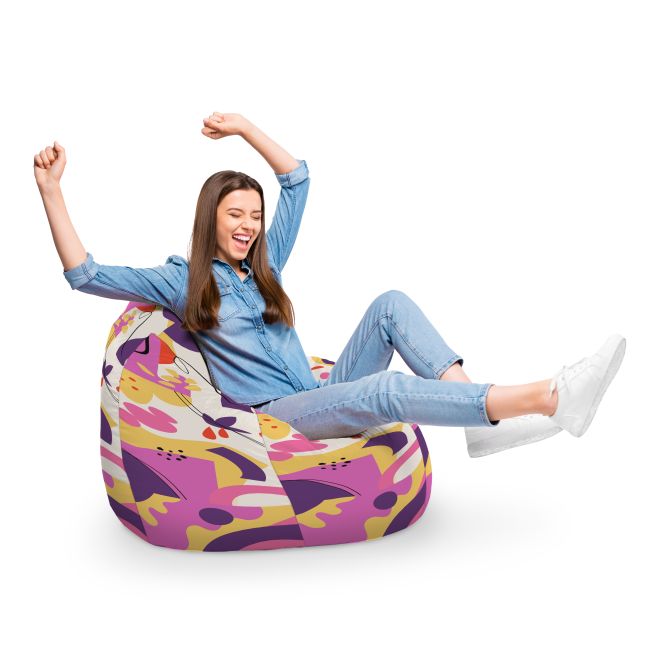 Fotoliu Units Puf Bean Bag tip para XL, impermeabil, indoor/outdoor, sac interior, cu maner, 90 x 85 x 65 cm, Abstract Jungle Mov BEANUNB-PR-XL-EXT-178