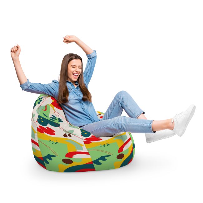 Fotoliu Units Puf Bean Bag tip para XL, impermeabil, indoor/outdoor, sac interior, cu maner, 90 x 85 x 65 cm, Abstract Jungle Verde BEANUNB-PR-XL-EXT-181