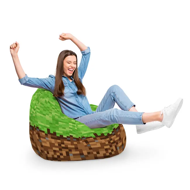 Fotoliu Units Puf Bean Bag tip para XL, impermeabil, indoor/outdoor, sac interior, cu maner, 90 x 85 x 65 cm, Minecraft Iarba Pamant BEANUNB-PR-XL-EXT-201