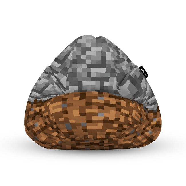 Fotoliu Units Puf Bean Bag tip para XL, impermeabil, indoor/outdoor, sac interior, cu maner, 90 x 85 x 65 cm, Minecraft Piatra Pamant BEANUNB-PR-XL-EXT-205
