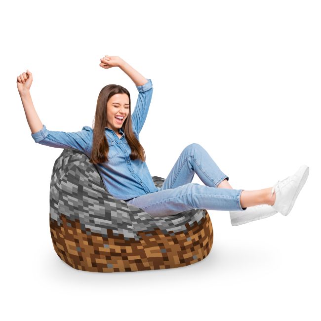 Fotoliu Units Puf Bean Bag tip para XL, impermeabil, indoor/outdoor, sac interior, cu maner, 90 x 85 x 65 cm, Minecraft Piatra Pamant BEANUNB-PR-XL-EXT-205