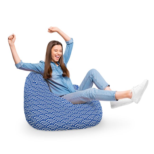 Fotoliu Units Puf Bean Bag tip para XL, impermeabil, indoor/outdoor, sac interior, cu maner, 90 x 85 x 65 cm, Oriental Waves, Blue BEANUNB-PR-XL-EXT-176