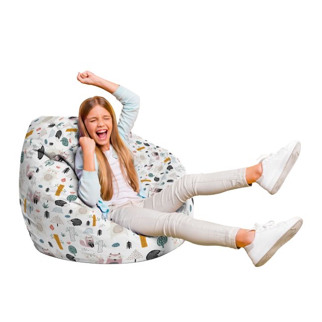 Fotoliu Units Puf Bean Bag tip para XL, impermeabil, indoor/outdoor, sac interior, cu maner, 90 x 85 x 65 cm, arici si vulpe alb BEANUNB-PR-XL-EXT-110
