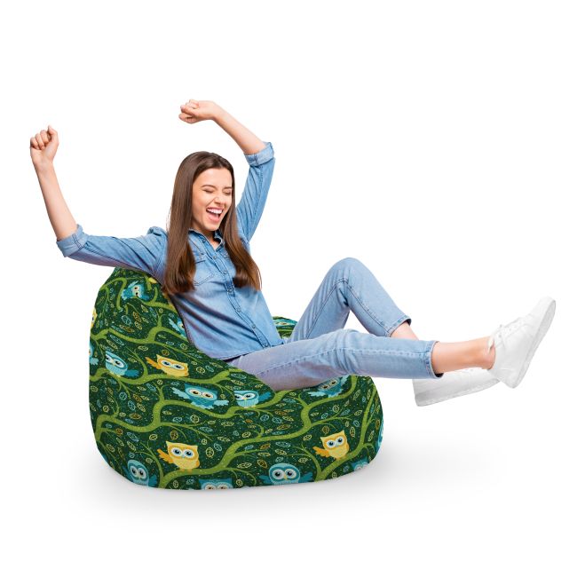 Fotoliu Units Puf Bean Bag tip para XL, impermeabil, indoor/outdoor, sac interior, cu maner, 90 x 85 x 65 cm, bufnite verde BEANUNB-PR-XL-EXT-144