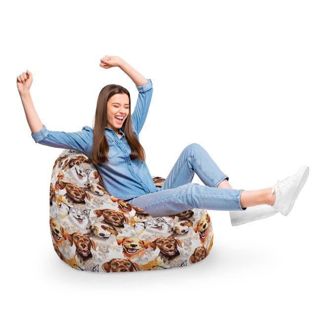 Fotoliu Units Puf Bean Bag tip para XL, impermeabil, indoor/outdoor, sac interior, cu maner, 90 x 85 x 65 cm, caini clasici maro si alb BEANUNB-PR-XL-EXT-145
