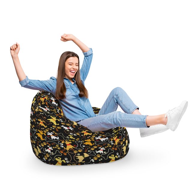 Fotoliu Units Puf Bean Bag tip para XL, impermeabil, indoor/outdoor, sac interior, cu maner, 90 x 85 x 65 cm, caini fundal negru BEANUNB-PR-XL-EXT-152
