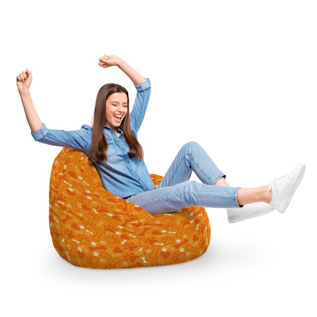 Fotoliu Units Puf Bean Bag tip para XL, impermeabil, indoor/outdoor, sac interior, cu maner, 90 x 85 x 65 cm, caini fundal portocaliu BEANUNB-PR-XL-EXT-154