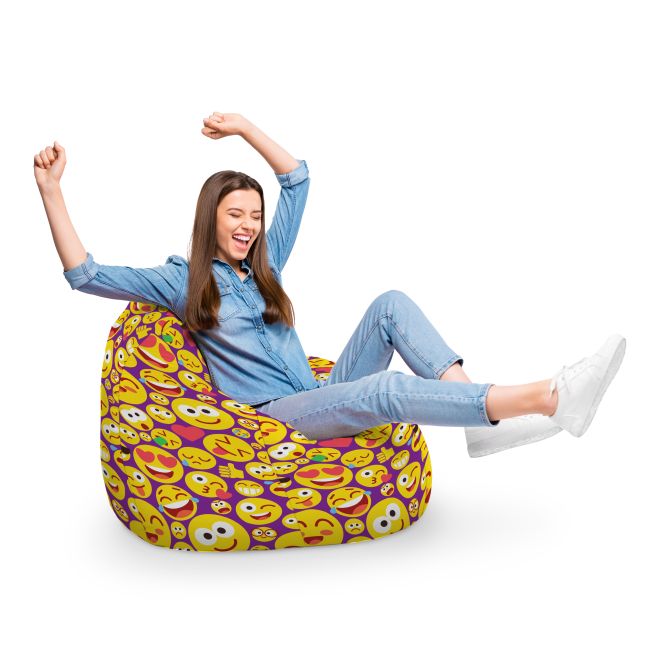 Fotoliu Units Puf Bean Bag tip para XL, impermeabil, indoor/outdoor, sac interior, cu maner, 90 x 85 x 65 cm, emoji BEANUNB-PR-XL-EXT-133