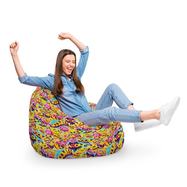 Fotoliu Units Puf Bean Bag tip para XL, impermeabil, indoor/outdoor, sac interior, cu maner, 90 x 85 x 65 cm, emoji pisici BEANUNB-PR-XL-EXT-084