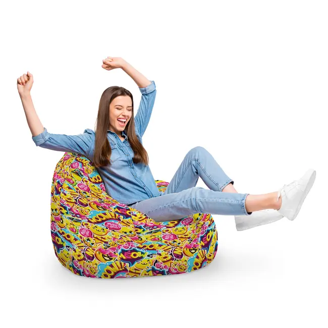 Fotoliu Units Puf Bean Bag tip para XL, impermeabil, indoor/outdoor, sac interior, cu maner, 90 x 85 x 65 cm, emoji pisici BEANUNB-PR-XL-EXT-084
