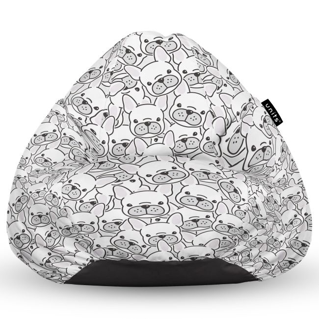 Fotoliu Units Puf Bean Bag tip para XL, impermeabil, indoor/outdoor, sac interior, cu maner, 90 x 85 x 65 cm, frenchies albi BEANUNB-PR-XL-EXT-147