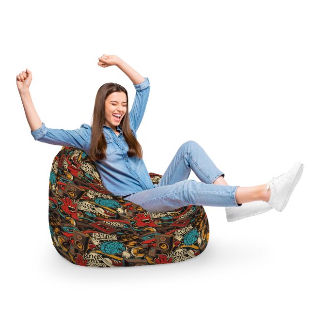 Fotoliu Units Puf Bean Bag tip para XL, impermeabil, indoor/outdoor, sac interior, cu maner, 90 x 85 x 65 cm, graffiti retro maro BEANUNB-PR-XL-EXT-095