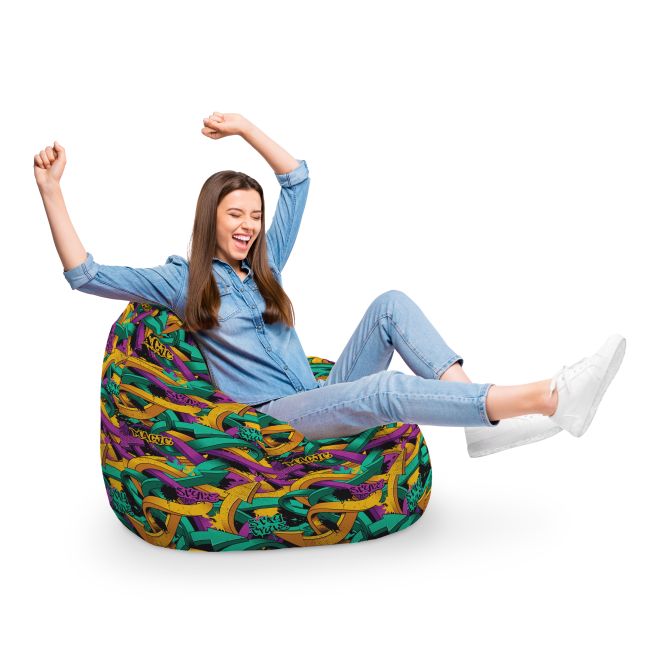 Fotoliu Units Puf Bean Bag tip para XL, impermeabil, indoor/outdoor, sac interior, cu maner, 90 x 85 x 65 cm, graffiti sageti BEANUNB-PR-XL-EXT-102