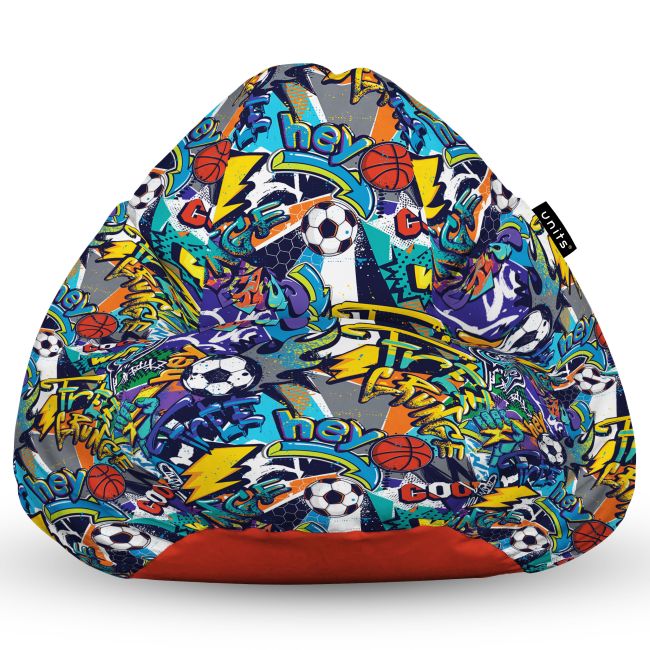 Fotoliu Units Puf Bean Bag tip para XL, impermeabil, indoor/outdoor, sac interior, cu maner, 90 x 85 x 65 cm, graffiti sport BEANUNB-PR-XL-EXT-097
