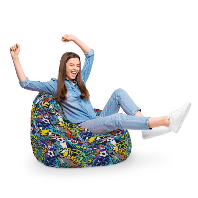 Fotoliu Units Puf Bean Bag tip para XL, impermeabil, indoor/outdoor, sac interior, cu maner, 90 x 85 x 65 cm, graffiti sport BEANUNB-PR-XL-EXT-097