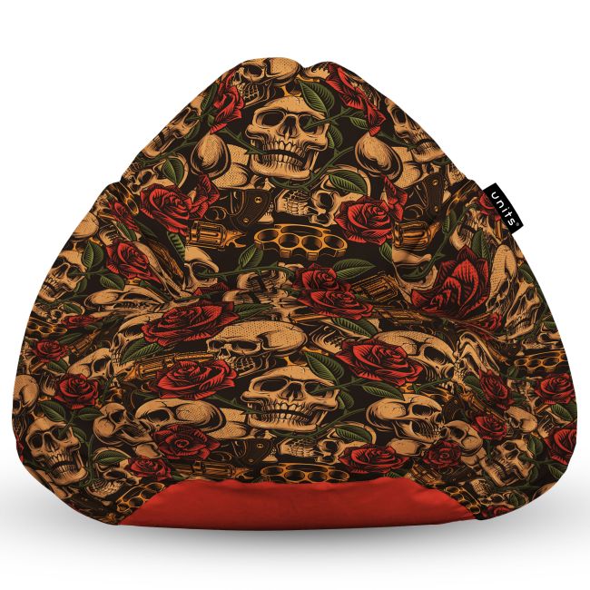 Fotoliu Units Puf Bean Bag tip para XL, impermeabil, indoor/outdoor, sac interior, cu maner, 90 x 85 x 65 cm, guns & roses BEANUNB-PR-XL-EXT-134