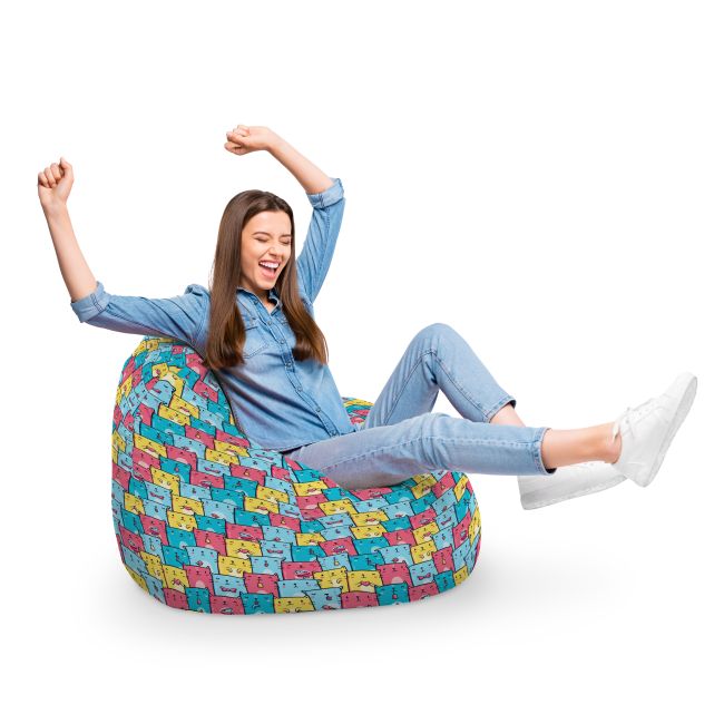 Fotoliu Units Puf Bean Bag tip para XL, impermeabil, indoor/outdoor, sac interior, cu maner, 90 x 85 x 65 cm, invazia pisicilor albastru BEANUNB-PR-XL-EXT-076