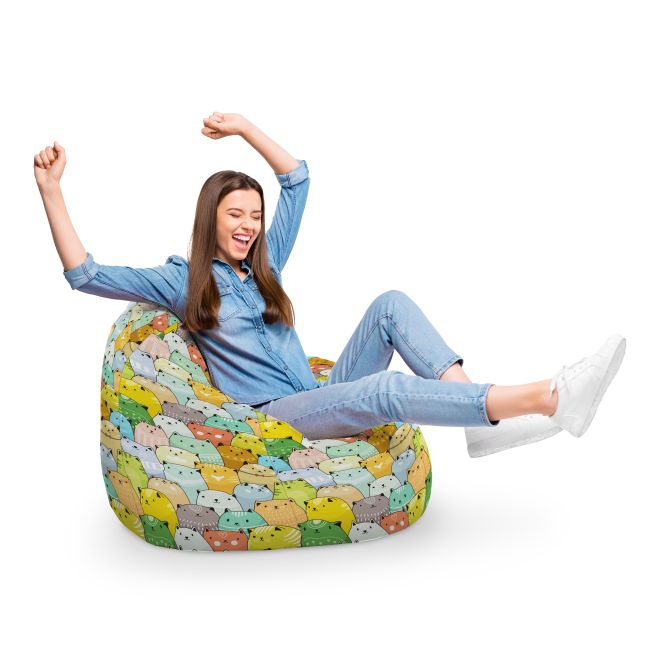 Fotoliu Units Puf Bean Bag tip para XL, impermeabil, indoor/outdoor, sac interior, cu maner, 90 x 85 x 65 cm, invazia pisicilor ocru BEANUNB-PR-XL-EXT-077