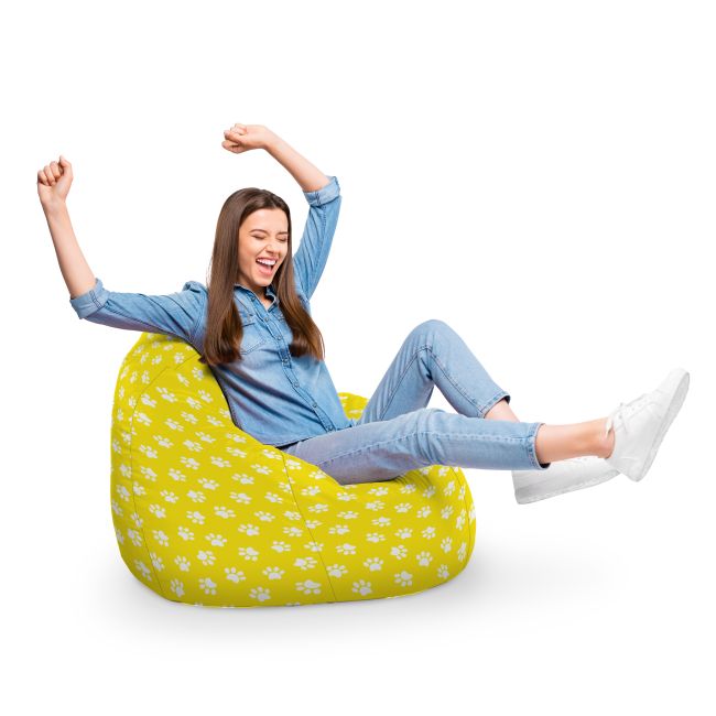 Fotoliu Units Puf Bean Bag tip para XL, impermeabil, indoor/outdoor, sac interior, cu maner, 90 x 85 x 65 cm, labute pisica fundal galben BEANUNB-PR-XL-EXT-079