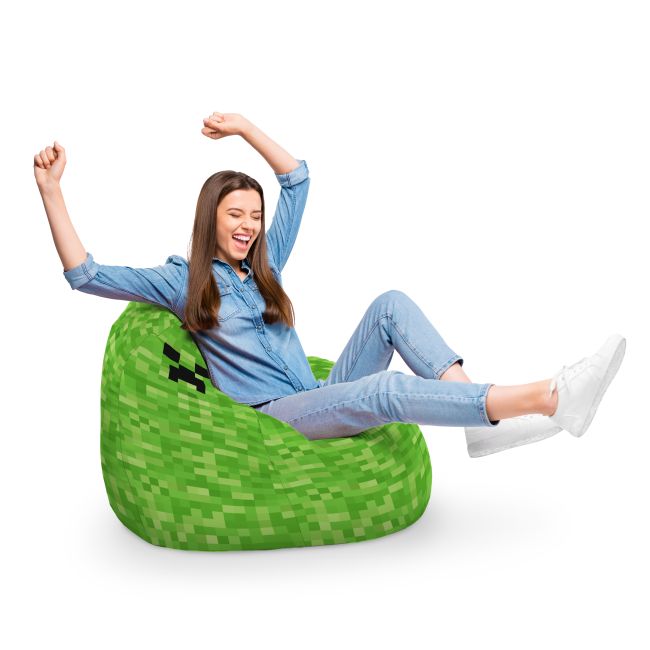 Fotoliu Units Puf Bean Bag tip para XL, impermeabil, indoor/outdoor, sac interior, cu maner, 90 x 85 x 65 cm, minecraft creeper BEANUNB-PR-XL-EXT-130