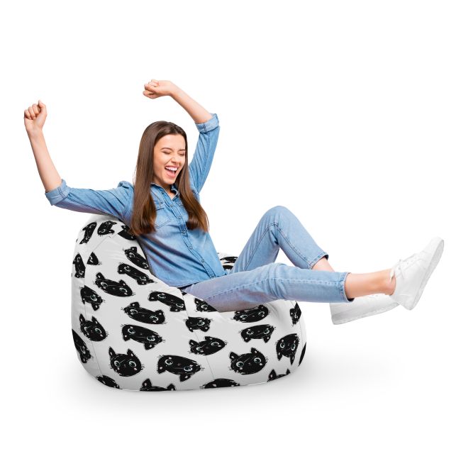 Fotoliu Units Puf Bean Bag tip para XL, impermeabil, indoor/outdoor, sac interior, cu maner, 90 x 85 x 65 cm, pisici alb-negru BEANUNB-PR-XL-EXT-075