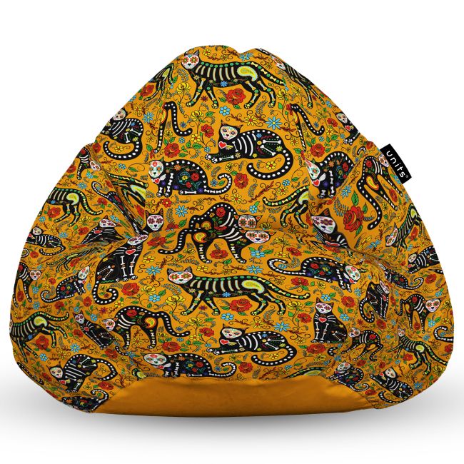 Fotoliu Units Puf Bean Bag tip para XL, impermeabil, indoor/outdoor, sac interior, cu maner, 90 x 85 x 65 cm, pisici dia de los muertos BEANUNB-PR-XL-EXT-081